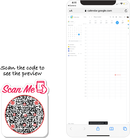 Google Calendar QR code sample display page with demo QR code