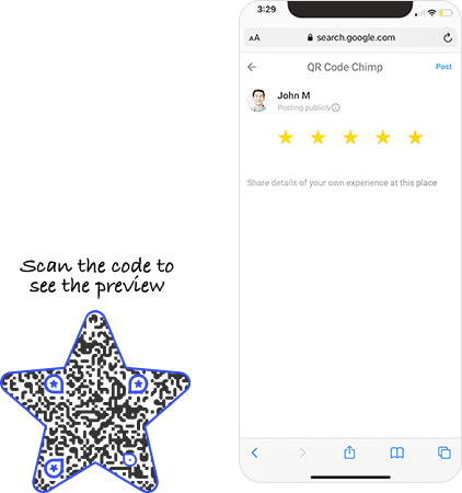 Google Review QR code sample display page with demo QR code